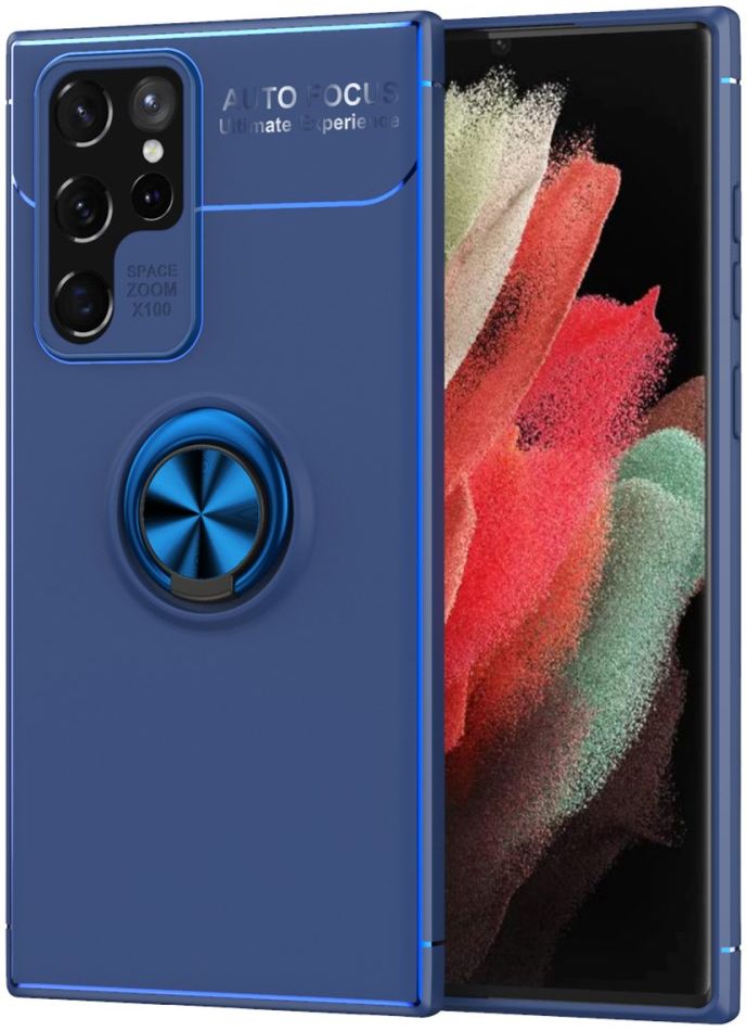 Samsung Galaxy S22 Ultra Hoesje Magnetische Ring Kickstand Blauw afbeelding 1