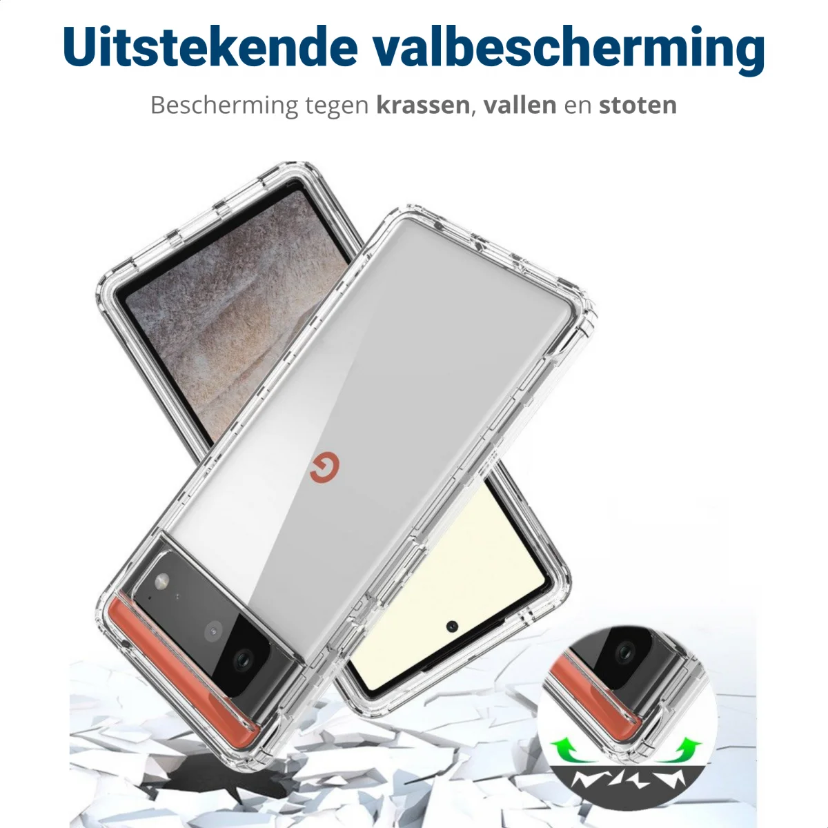 Google Pixel 6 Hoesje Volledig Schokbestendig Cover Transparant Zwart afbeelding 4