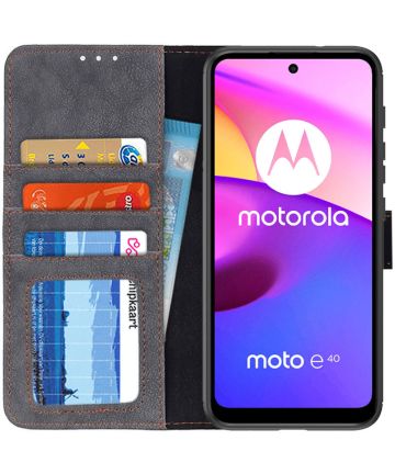 KHAZNEH Motorola Moto E20 / E40 Hoesje Portemonnee Book Case Zwart Hoesjes
