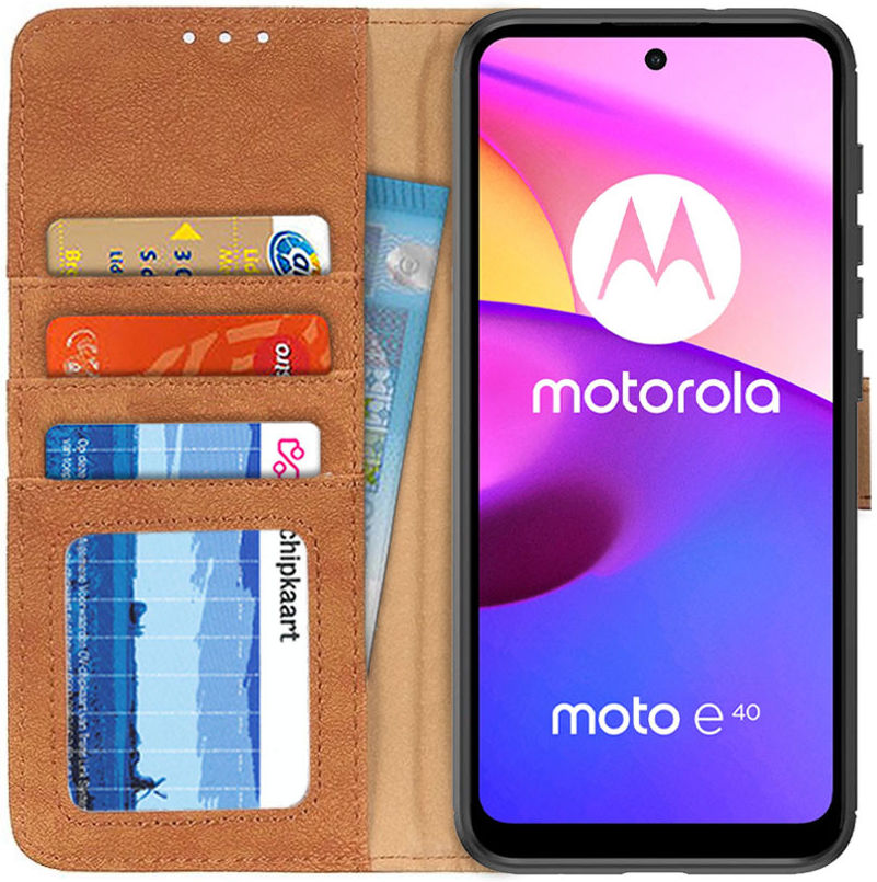 KHAZNEH Motorola Moto E20 / E40 Hoesje Portemonnee Book Case Bruin afbeelding 1