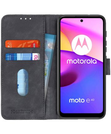 KHAZNEH Motorola Moto E20 / E30 / E40 Vintage Wallet Book Case Zwart Hoesjes