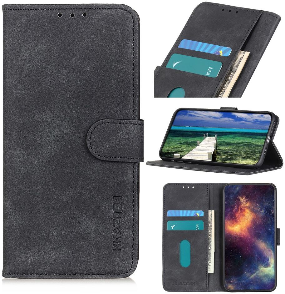 KHAZNEH Motorola Moto E20 / E30 / E40 Vintage Wallet Book Case Zwart afbeelding 10
