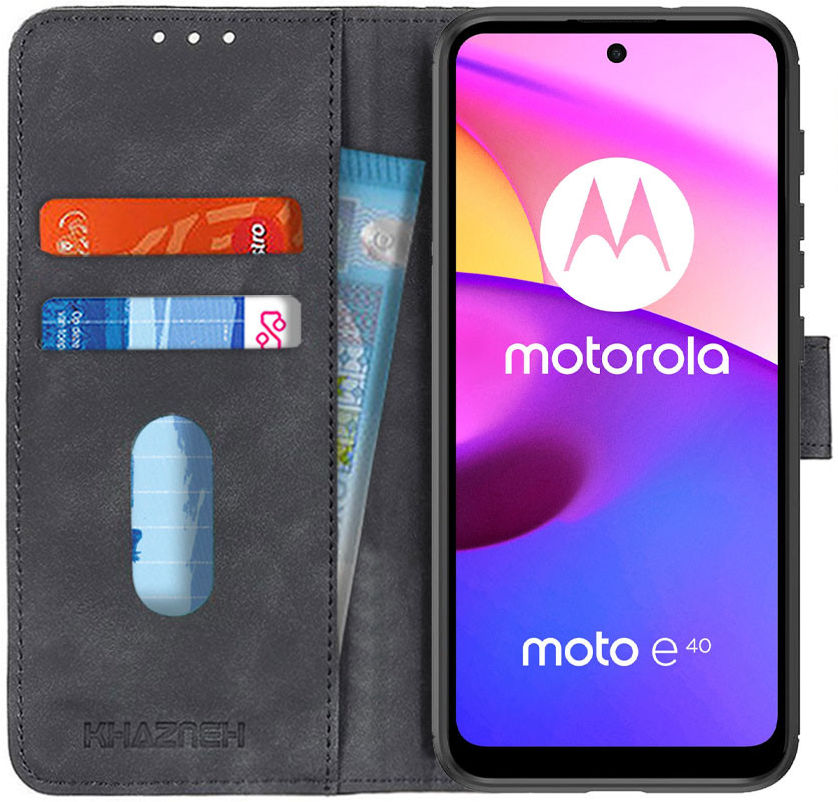 KHAZNEH Motorola Moto E20 / E30 / E40 Vintage Wallet Book Case Zwart afbeelding 1