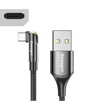 Essager Draaibare USB-C Kabel Fast Charge 180 Graden 1m Zwart Kabels