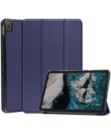 Nokia T20 Hoes Tri-Fold Book Case Kunstleer Donker Blauw Hoesjes