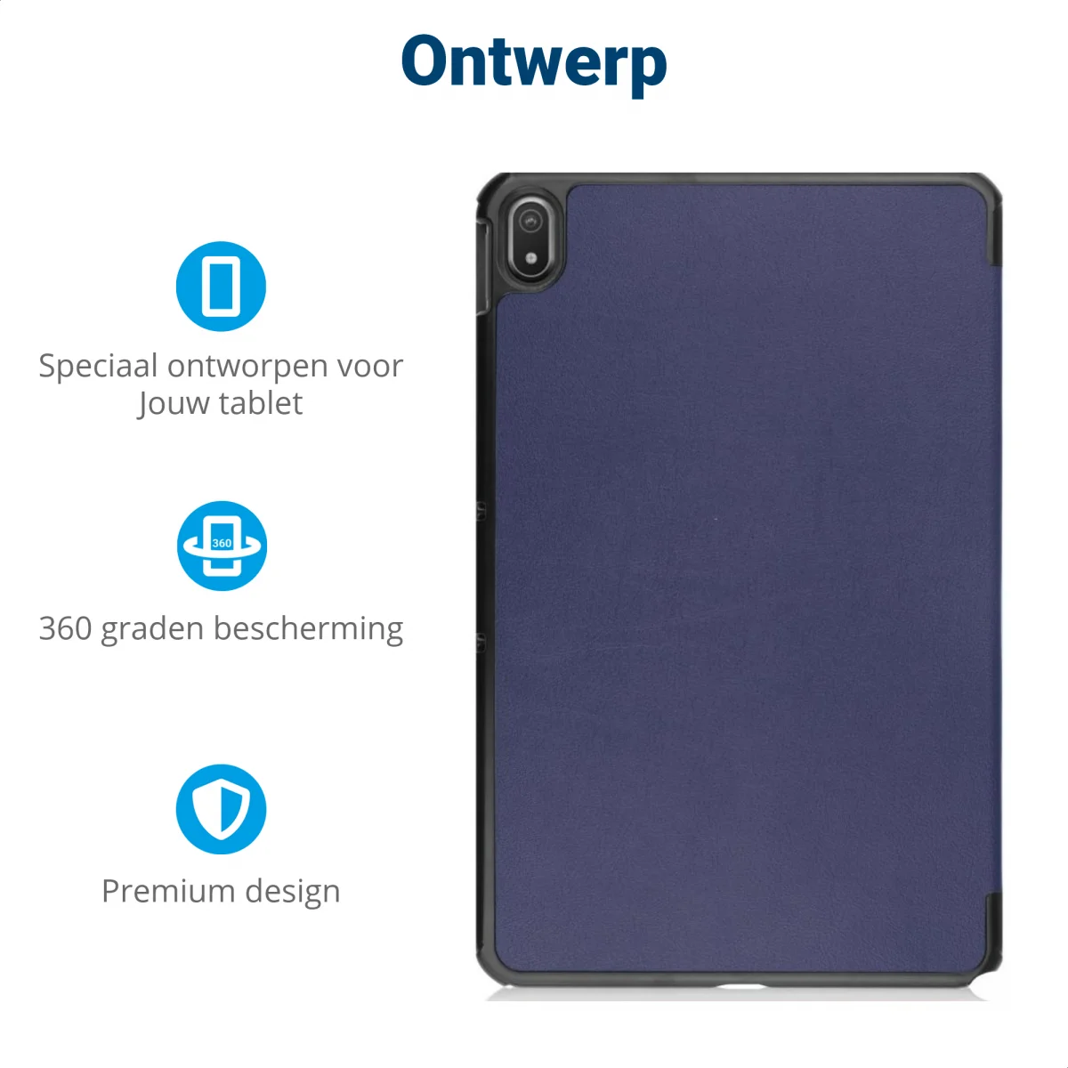 Nokia T20 Hoes Tri-Fold Book Case Kunstleer Donker Blauw afbeelding 3