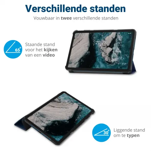 Nokia T20 Hoes Tri-Fold Book Case Kunstleer Donker Blauw afbeelding 5