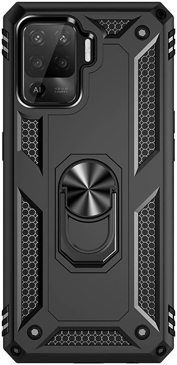 Oppo Reno5 Lite Hoesje Hybride Kickstand Back Cover Zwart afbeelding 1