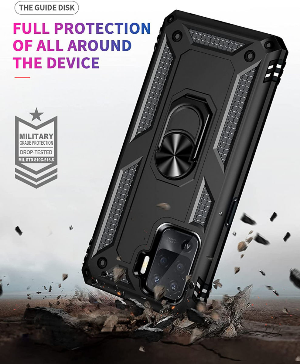 Oppo Reno5 Lite Hoesje Hybride Kickstand Back Cover Zwart afbeelding 2