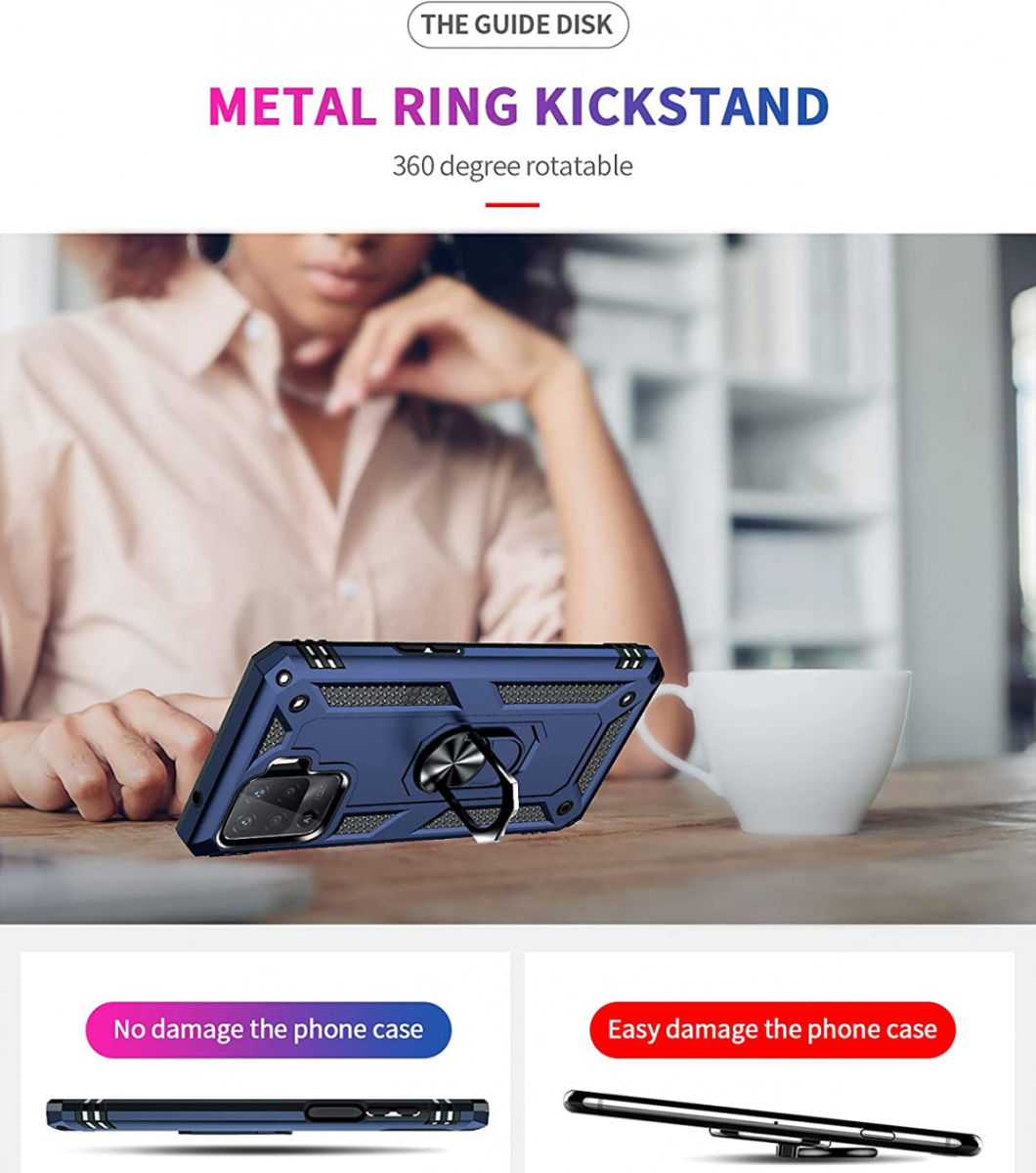 Oppo Reno5 Lite Hoesje Hybride Kickstand Back Cover Blauw afbeelding 4