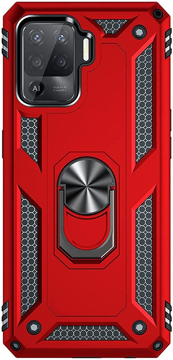 Oppo Reno5 Lite Hoesje Hybride Kickstand Back Cover Rood afbeelding 1
