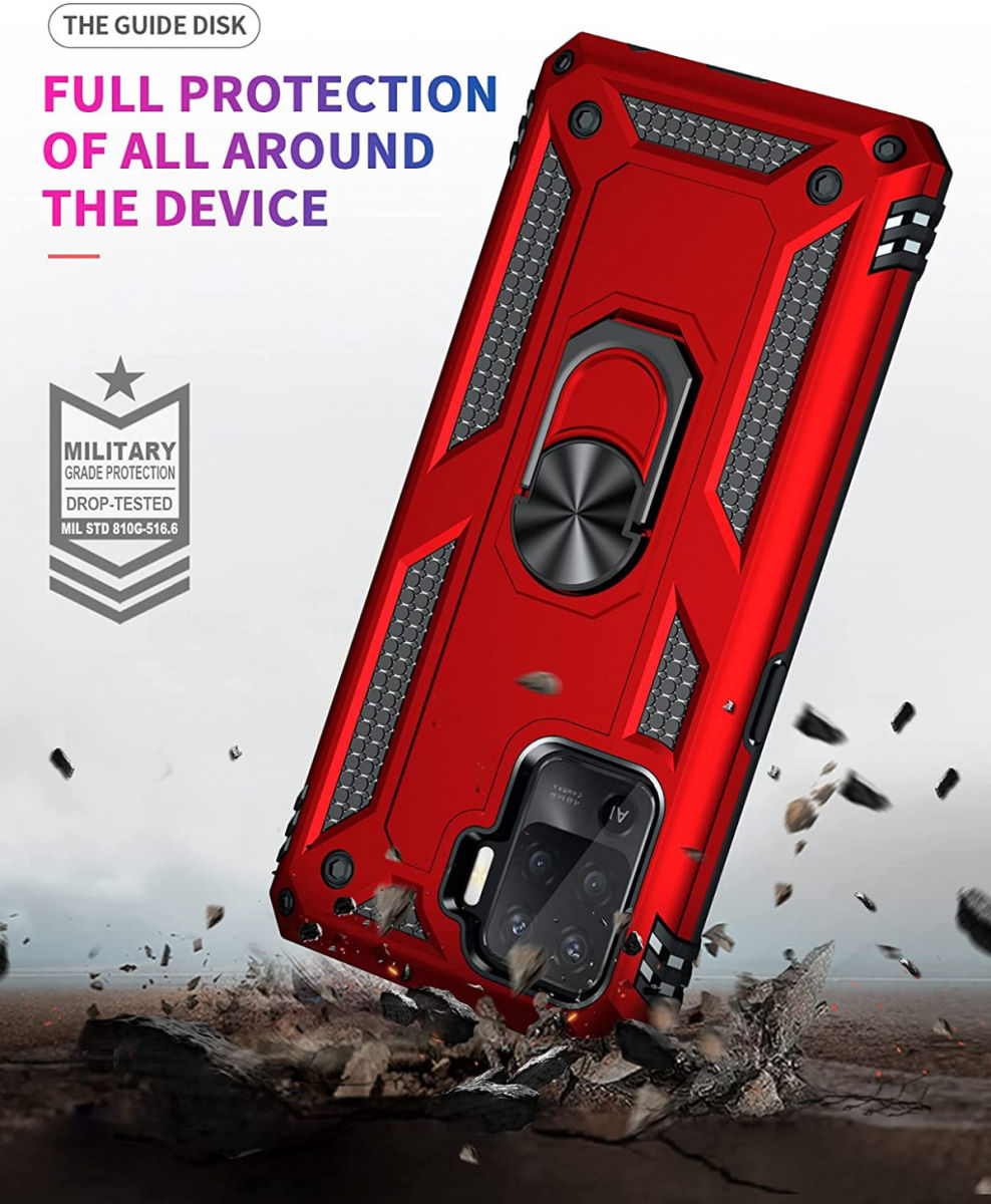 Oppo Reno5 Lite Hoesje Hybride Kickstand Back Cover Rood afbeelding 2