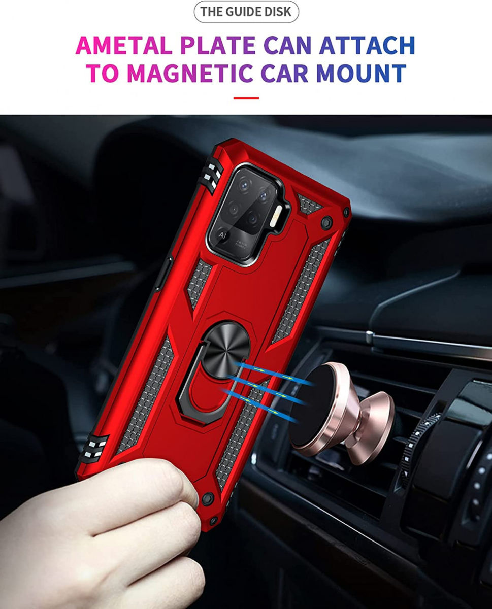 Oppo Reno5 Lite Hoesje Hybride Kickstand Back Cover Rood afbeelding 5
