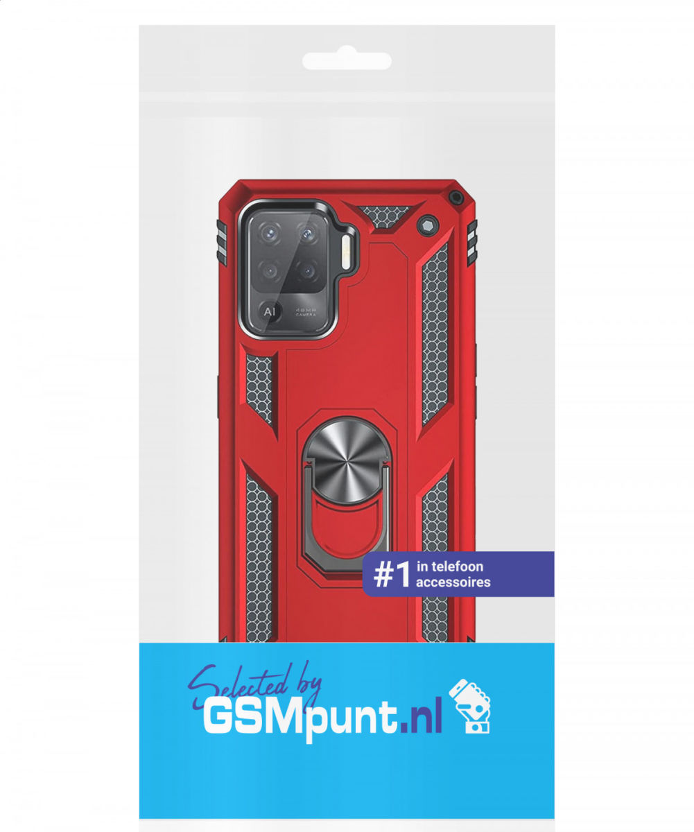 Oppo Reno5 Lite Hoesje Hybride Kickstand Back Cover Rood afbeelding 6