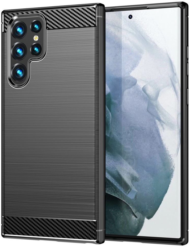 Samsung Galaxy S22 Ultra Hoesje Geborsteld TPU Back Cover Zwart afbeelding 1