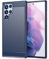 Samsung Galaxy S22 Ultra Hoesje Geborsteld TPU Back Cover Blauw