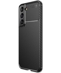 Samsung Galaxy S22 Hoesje Siliconen Carbon TPU Back Cover Zwart