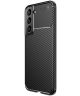 Samsung Galaxy S22 Hoesje Siliconen Carbon TPU Back Cover Zwart