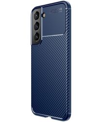 Samsung Galaxy S22 Hoesje Siliconen Carbon TPU Back Cover Blauw