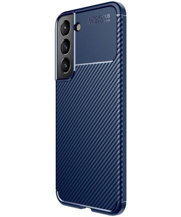 Samsung Galaxy S22 Hoesje Siliconen Carbon TPU Back Cover Blauw Hoesjes