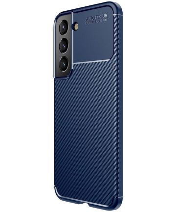 Samsung Galaxy S22 Plus Hoesje Siliconen Carbon TPU Back Cover Blauw Hoesjes