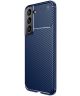 Samsung Galaxy S22 Plus Hoesje Siliconen Carbon TPU Back Cover Blauw