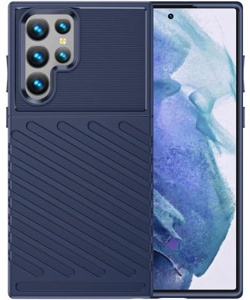 Samsung Galaxy S22 Ultra Hoesje TPU Thunder Design Back Cover Blauw Hoesjes
