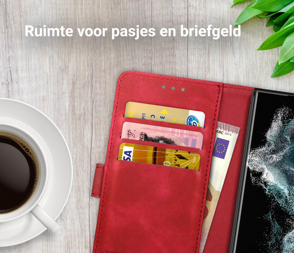 Rosso Element Samsung Galaxy S22 Ultra Hoesje Book Cover Wallet Rood afbeelding 4