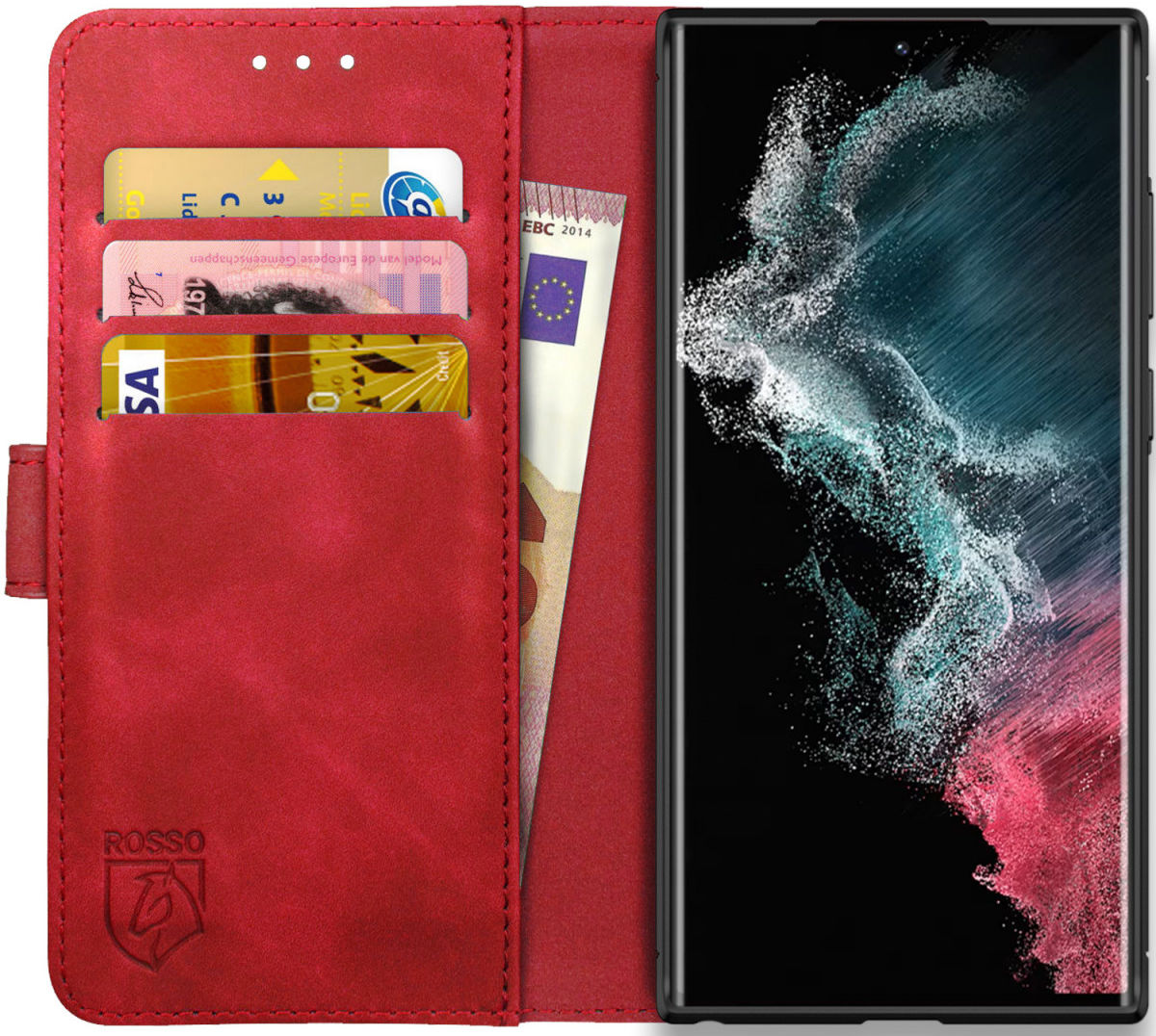 Rosso Element Samsung Galaxy S22 Ultra Hoesje Book Cover Wallet Rood afbeelding 1