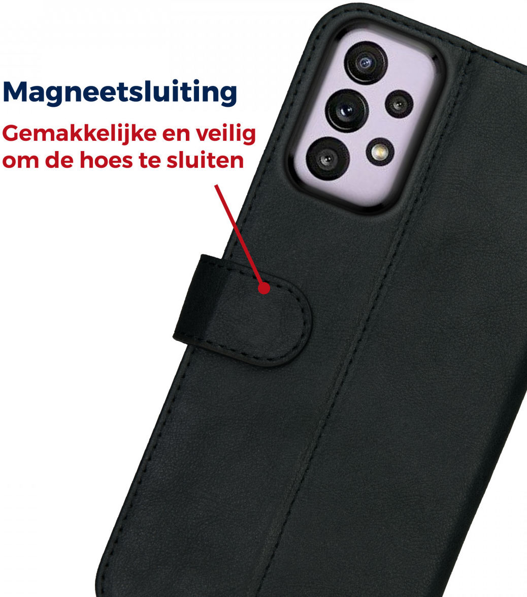 Rosso Deluxe Samsung Galaxy A33 Hoesje Echt Leer Book Case Zwart afbeelding 6