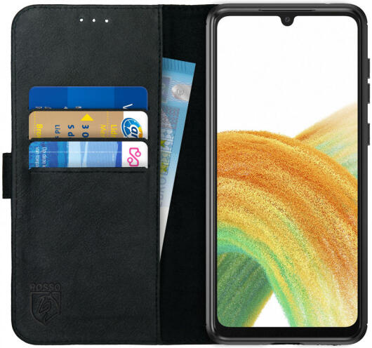 Rosso Deluxe Samsung Galaxy A33 Hoesje Echt Leer Book Case Zwart afbeelding 1