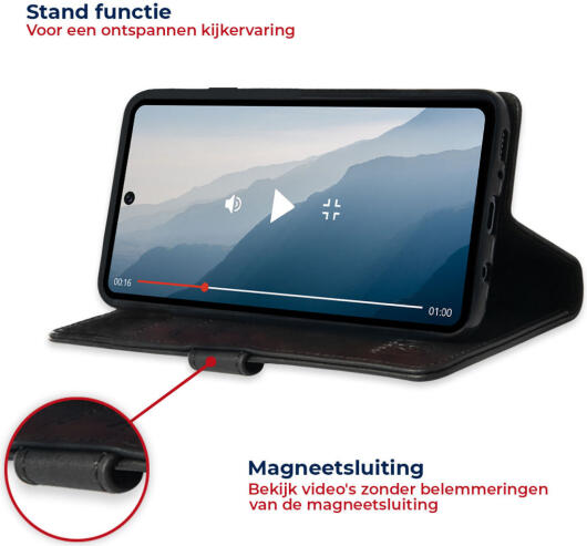 Rosso Deluxe Samsung Galaxy A33 Hoesje Echt Leer Book Case Zwart afbeelding 4