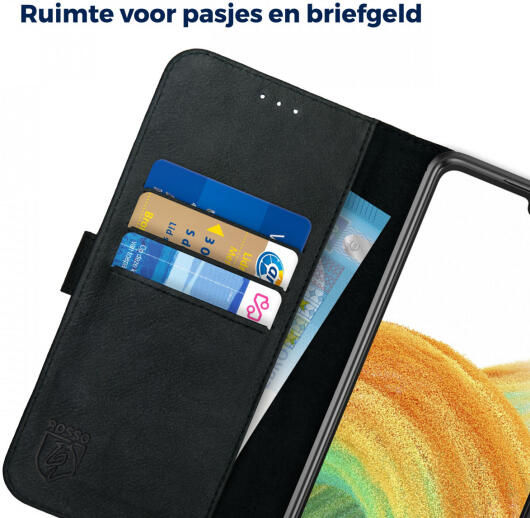 Rosso Deluxe Samsung Galaxy A33 Hoesje Echt Leer Book Case Zwart afbeelding 5