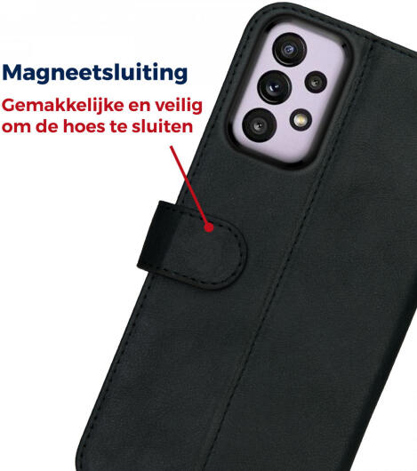 Rosso Deluxe Samsung Galaxy A33 Hoesje Echt Leer Book Case Zwart afbeelding 6