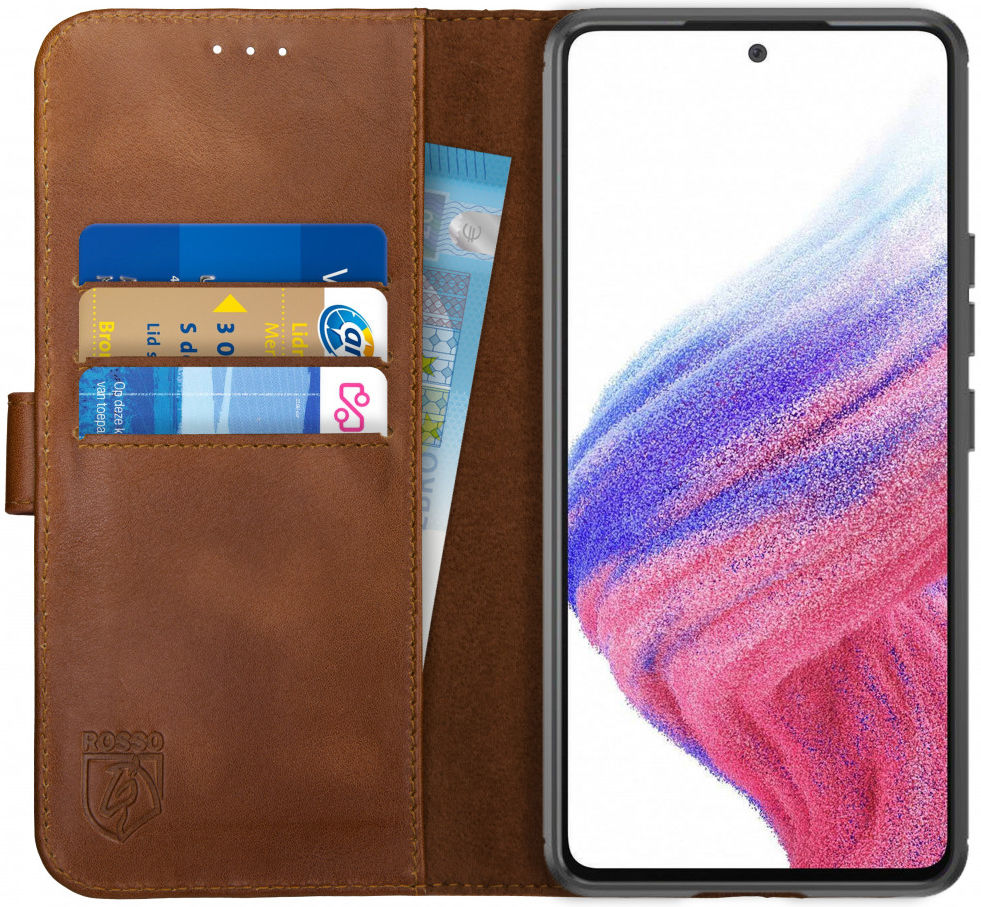 Rosso Deluxe Samsung Galaxy A53 Hoesje Echt Leer Book Case Bruin afbeelding 1