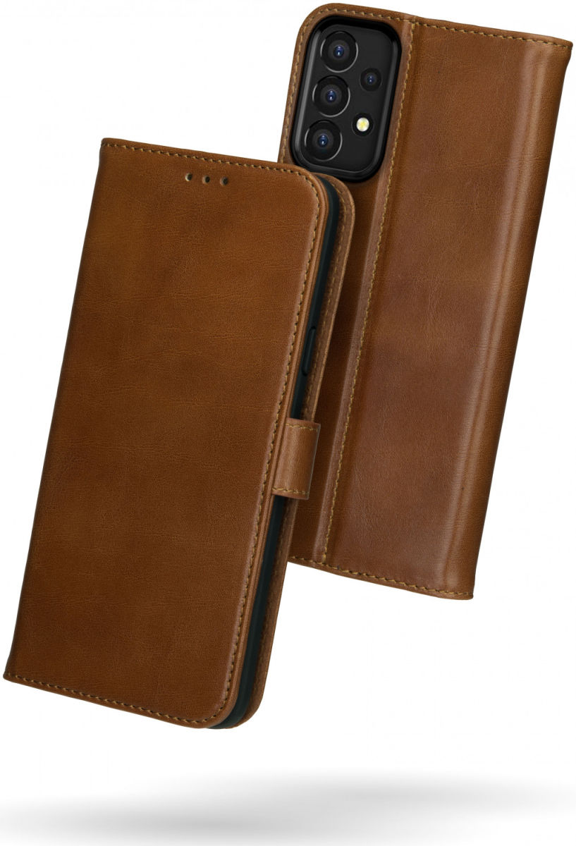 Rosso Deluxe Samsung Galaxy A53 Hoesje Echt Leer Book Case Bruin afbeelding 2