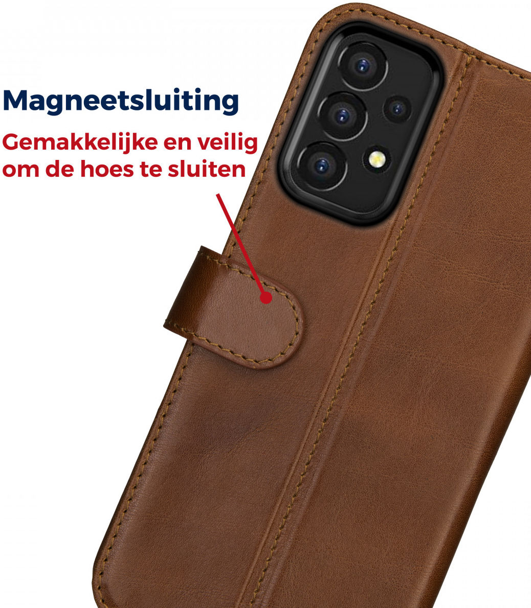 Rosso Deluxe Samsung Galaxy A53 Hoesje Echt Leer Book Case Bruin afbeelding 5