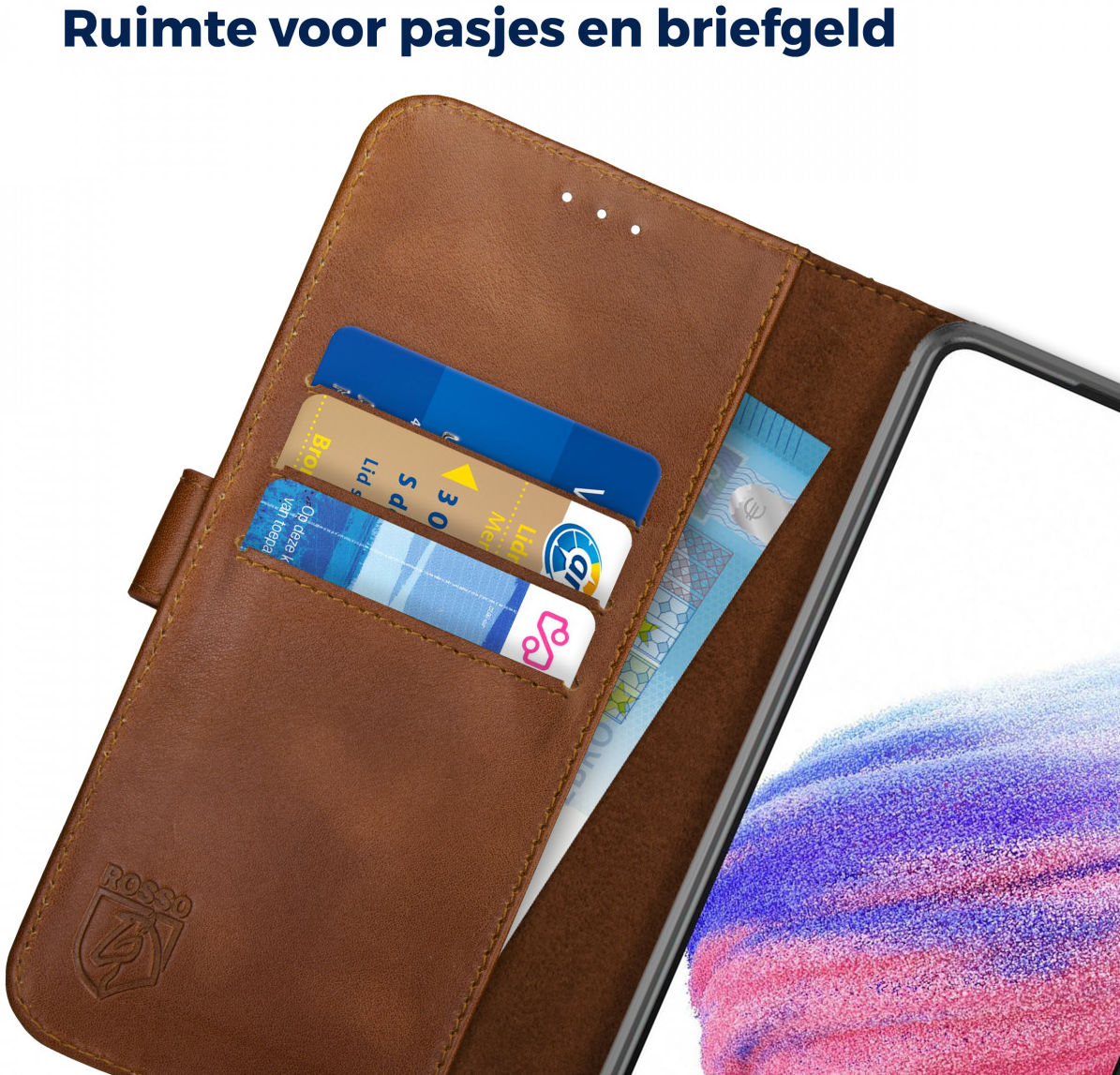 Rosso Deluxe Samsung Galaxy A53 Hoesje Echt Leer Book Case Bruin afbeelding 6