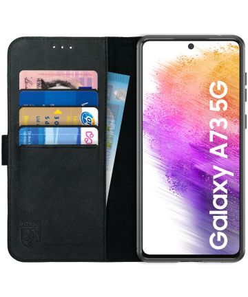 Rosso Deluxe Samsung Galaxy A73 Hoesje Echt Leer Book Case Zwart Hoesjes