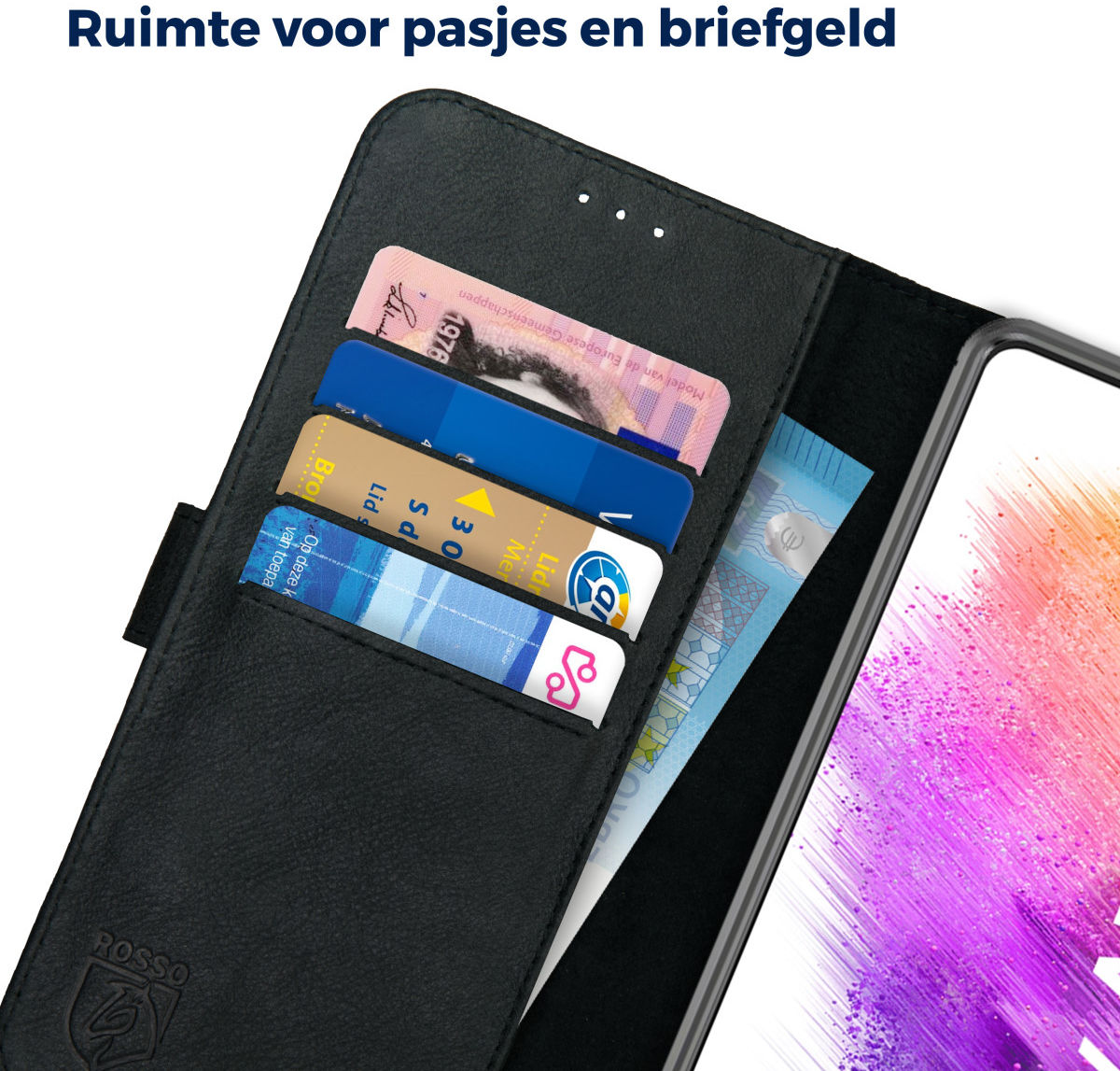 Rosso Deluxe Samsung Galaxy A73 Hoesje Echt Leer Book Case Zwart afbeelding 4