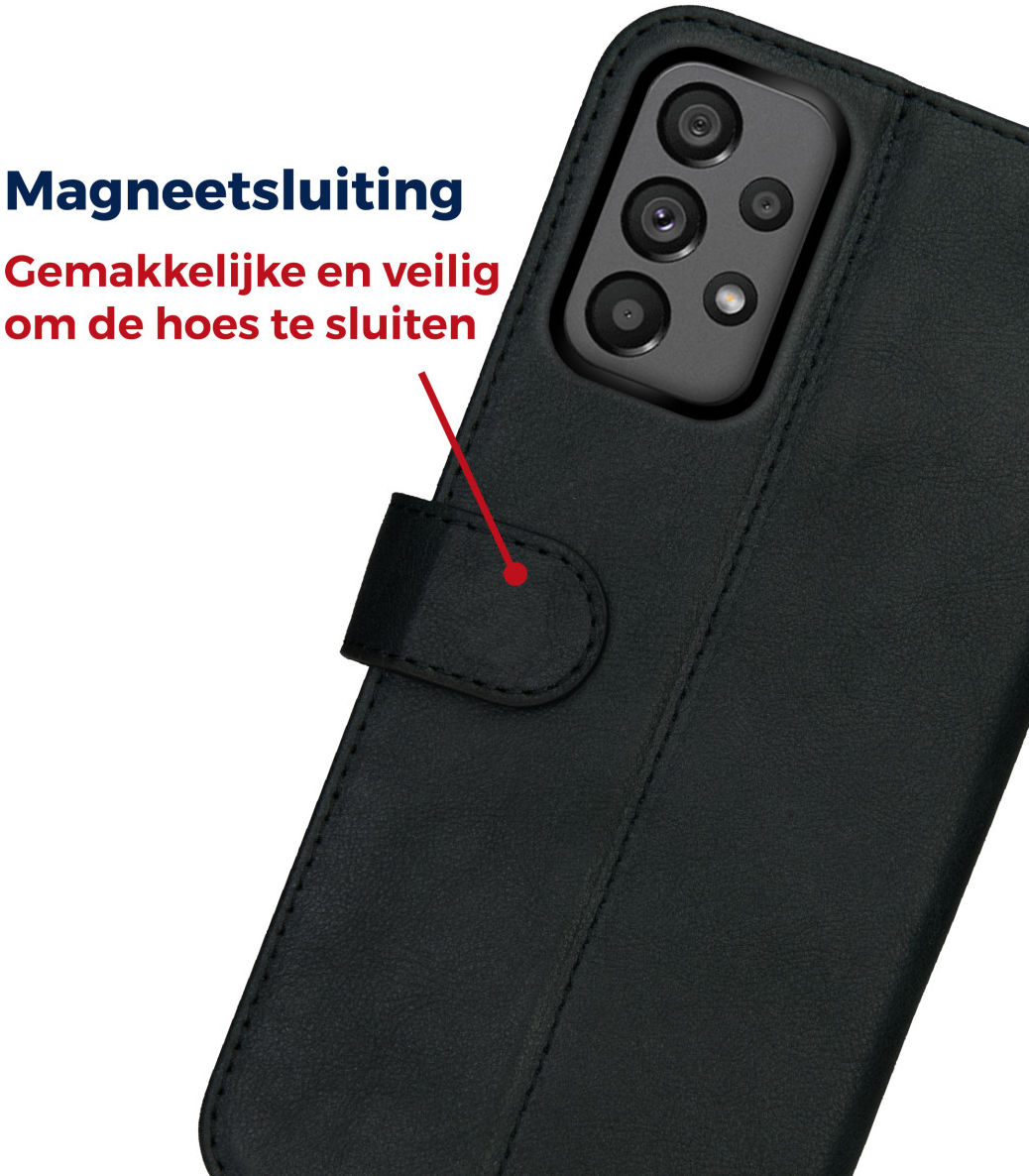 Rosso Deluxe Samsung Galaxy A73 Hoesje Echt Leer Book Case Zwart afbeelding 5
