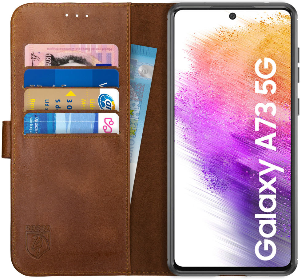 Rosso Deluxe Samsung Galaxy A73 Hoesje Echt Leer Book Case Bruin afbeelding 1