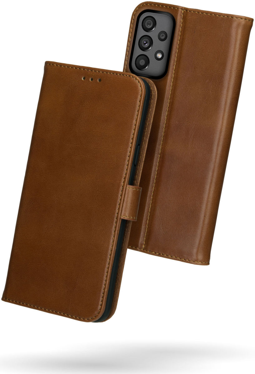 Rosso Deluxe Samsung Galaxy A73 Hoesje Echt Leer Book Case Bruin afbeelding 2