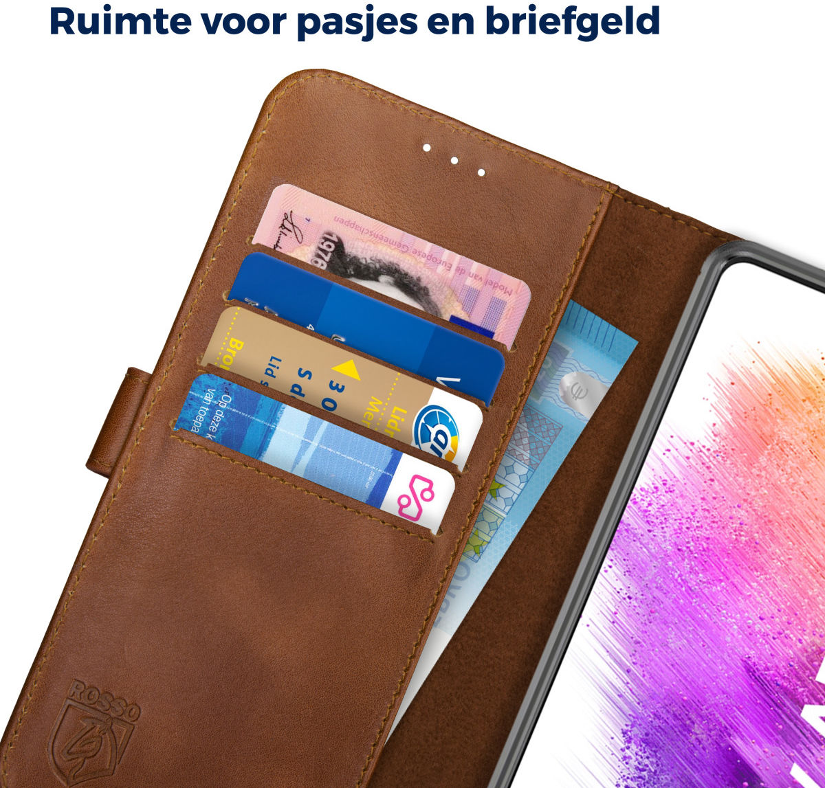 Rosso Deluxe Samsung Galaxy A73 Hoesje Echt Leer Book Case Bruin afbeelding 4