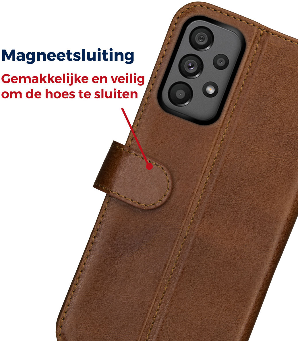 Rosso Deluxe Samsung Galaxy A73 Hoesje Echt Leer Book Case Bruin afbeelding 5