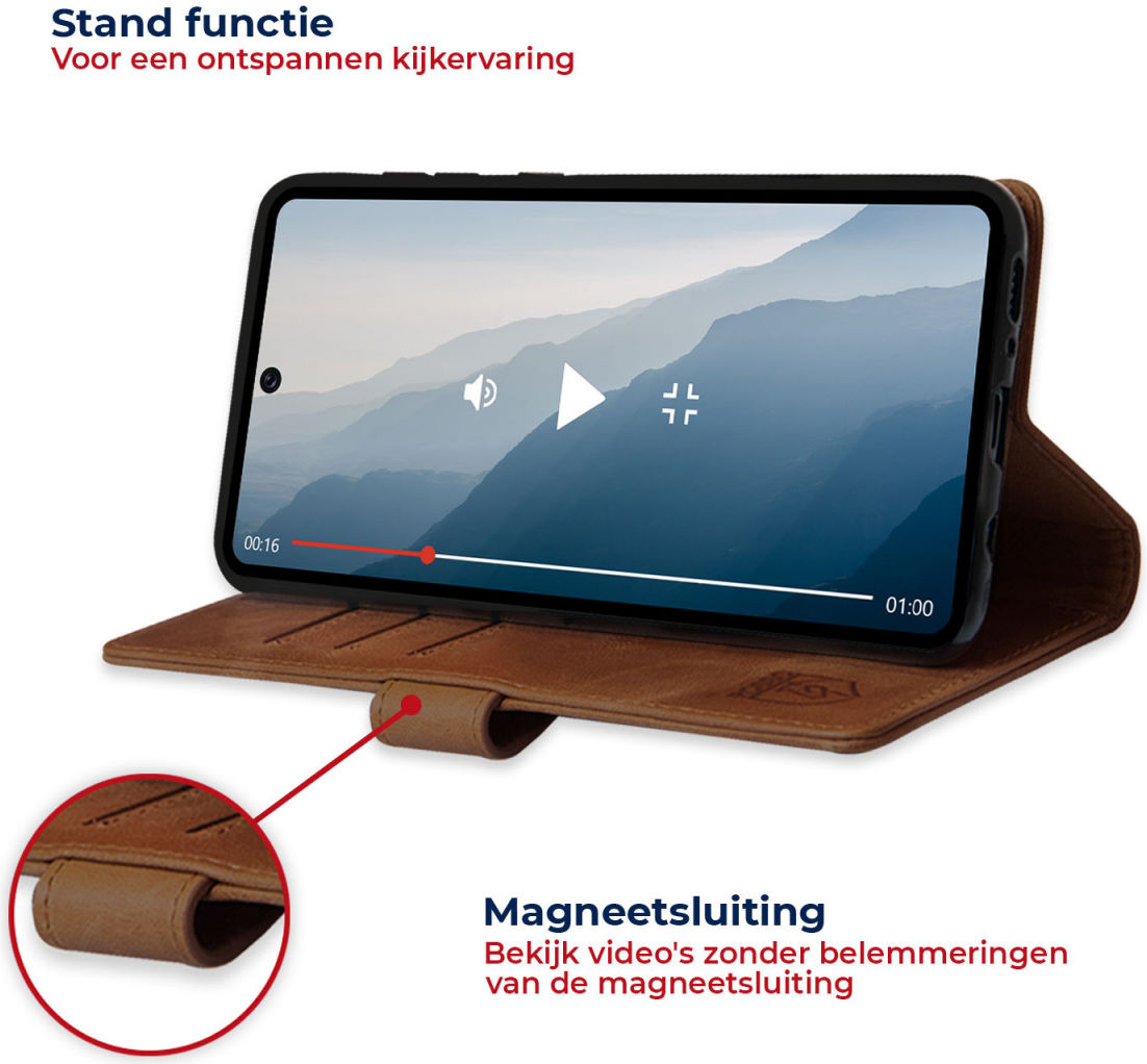 Rosso Deluxe Oppo Reno 8 Lite Hoesje Echt Leer Book Case Bruin afbeelding 4