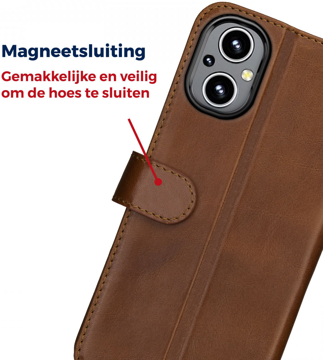 Rosso Deluxe Oppo Reno 8 Lite Hoesje Echt Leer Book Case Bruin afbeelding 5