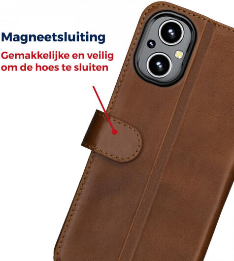 Rosso Deluxe Oppo Reno 8 Lite Hoesje Echt Leer Book Case Bruin afbeelding 5