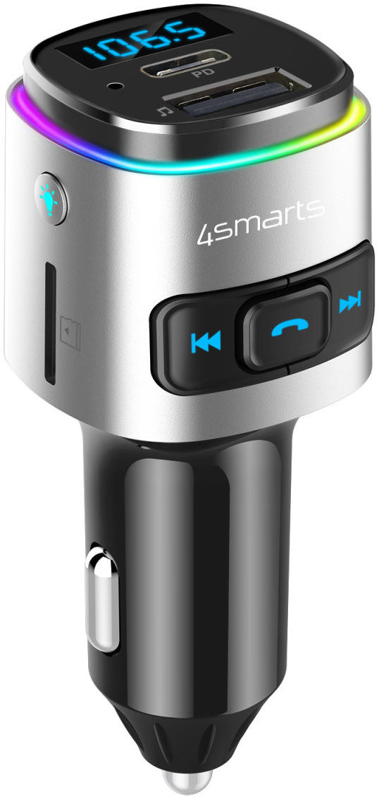 4smarts Bluetooth FM Muziek Transmitter USB/USB-C Auto Snellader Zwart afbeelding 1