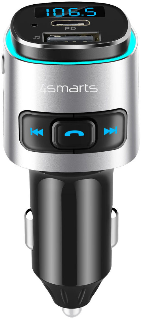 4smarts Bluetooth FM Muziek Transmitter USB/USB-C Auto Snellader Zwart afbeelding 2